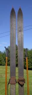 VERY OLD Wooden Skis + Bamboo Poles ANTIQUE  