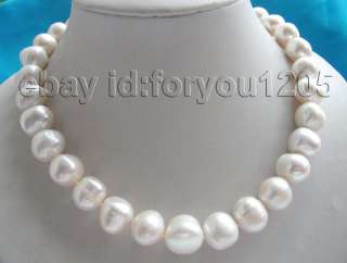 18 Natural 14 15mm White Pearl Necklace 9k Zircon  