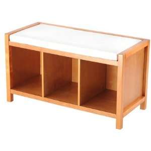   Storage Entryway Bench with Cushion in Honey Maple: Furniture & Decor