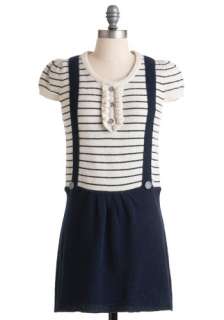 Biding Time in the Bibliotheque Tunic   Blue, White, Stripes, Buttons 