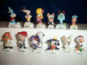 TINY TOONS Set of 12 French Porcelain FEVES Figurines  