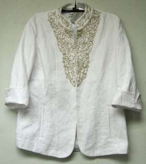 CHICOS REGAL BEADS GOLDY JACKET WHITE NWT $109 SIZE 2  