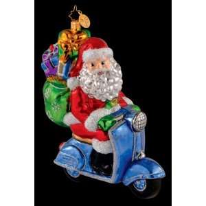  RADKO ROAMING HOLIDAY Santa on Scooter Glass Ornament 