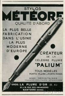 1941 Ad Fountain Pen METEORE Palium Nib La Plume dOr  