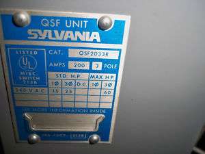 SYLVANIA QSF2033R 200A 3PH 240V FUSED PANELBOARD SWITCH  