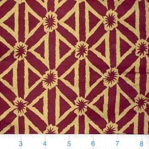  58 Wide African Print Fabric Metallic Triangles Burgundy 
