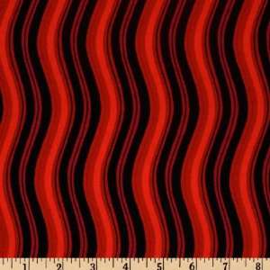  44 Wide Poppy & Poppy Spot Waves Red/Black Fabric By The 