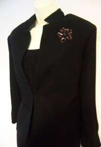 JESSICA HOWARD Black Bronze Beaded 2 piece Long Sleeve Jacket Suit 