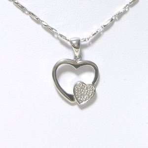  Twin Heart Shaped Silver Pendant w. Silver Chain Necklace 