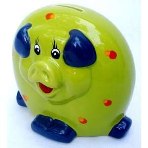 5.75 Tall Ceramic Piggy Bank   Green [Toy] Toys & Games