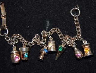 Vintage Gold Charm Bracelet Of Spool Thimble & 5 More  