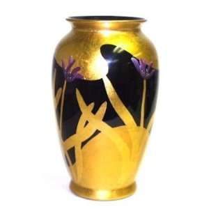    Iris Gold Leaf Painted ~ 10 Inch Turnip Vase