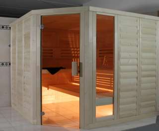 wood.LINE Massivholz ECK Sauna mit PREMIUM Innenausstattung und 