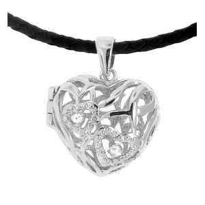  Detailing Heart Locket Pendant Necklace with Black Cord: Jewelry