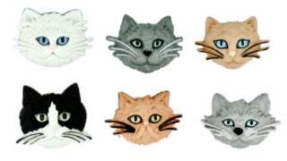 Knöpfe witzige Katzen Katzengesichter Fuzzy Felines 1 Set mit 6 