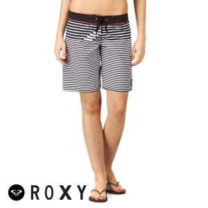 Womens Roxy Logo Stripes Board Shorts   Black/White  