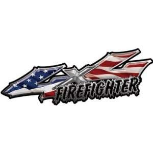  Wicked Series 4x4 Firefighter Decals US Flag   4.25 h x 