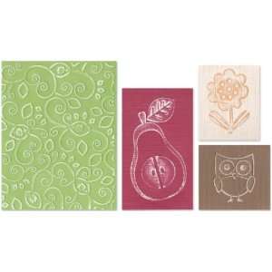   Embossing Folders By Basic Grey Figgy Pudding Flower, Owl & Pear