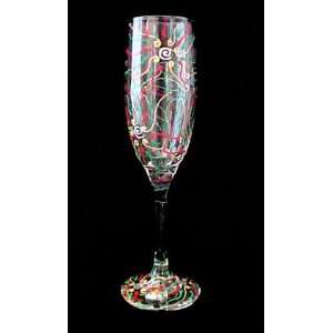 Regal Poinsettia Design   Hand Painted   Champagne Flute  
