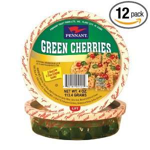 Pennant Green Cherries, Whole, 4 Ounce Tubs (Pack of 12)  