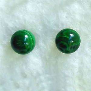 6mm Green Malachite Ball Stud Earrings 14K Yellow Gold  