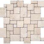 12 In. x 12 In. Ivory Mini Versaille Pattern Travertine Mosaic Floor 