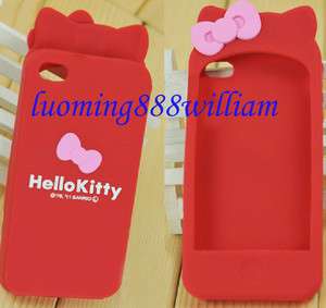 Long Ear Hello Kitty Silicone Back Cover Case IPHONE 4 4S~ Red  