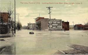 Ohio, OH, Lima, 1913 Flood Looking S fr Main St Bridge  