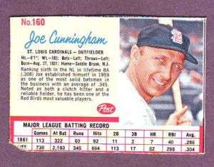 1962 Post Cereal Joe Cunningham Cardinals ( Box) #160  