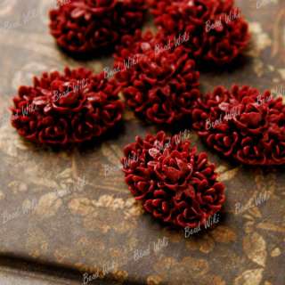 6pcs Wine Red Resin Flower Flatback Vintage Cameo Cabochons Bead RB594 