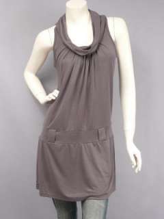 Grey Cowl Neckline Sleeveless Mini Dress Tunic M  