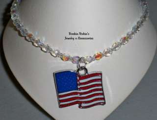 Crystal AB American Flag Charm Anklet Ankle Bracelet  