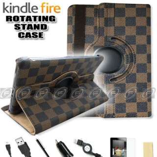 Kindle Fire Flower Style PU Leather Case/Car Charger/USB Cable 