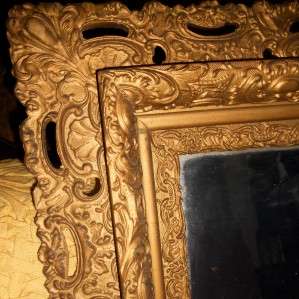   19TH CENTURY HAND CARVED GOLD GILDED GESSO WOOD FRAME MIRROR OLD WOOD