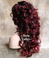 Curly Burgundy Mix 3/4 Wig Long Fall Hair Piece  
