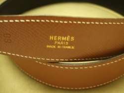 HERMES Reversible Leather Belt CONSTANCE sz 60 23.5 MIB Gold H Buckle 