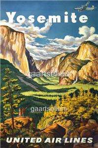 Vintage Travel Poster Reproduction United Airlines Yosemite  