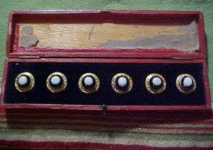 Antique 19th Century Set of 6 10K GOLD & SHELL BUTTONS in Original Box 
