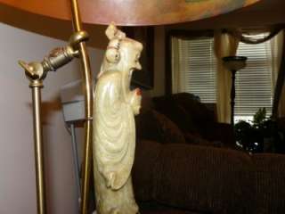 Antique Asian Statue Lamp w/Reverse painted shade  