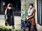 New Womens coat Fur collar Woollen Long Warm Winter Black Brown Coat S 