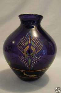 Fenton 71/2 Royal Purple Peacock Vase HP Ltd Ed Signed  