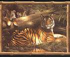 TIGERS WITH CUBS AND ARE FRAMED IN BAMBOO BRIGHT COLORED Wallpaper 