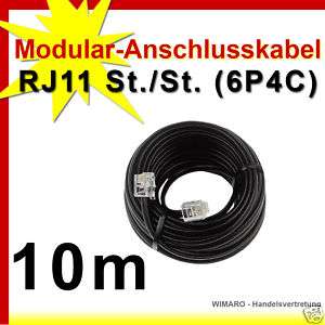 NEU* RJ11 6P4C Western Telefon Kabel schwarz 10m  