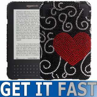   DIAMANTE GEM HEART CASE SKIN FOR  KINDLE 3 3G WITH SCREEN COVER