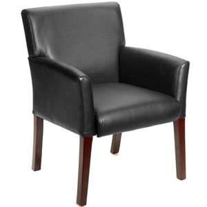   Boss Mid Back Caressoft Black Guest Chair With Mahogany Finish Office