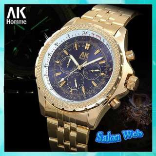   Design AK Homme Golden Blue Dial Mens Mechanical Wrist Watch  