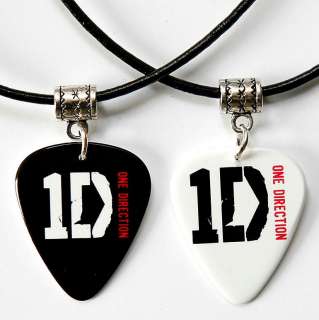   One Direction Guitar Pick Black Leather Necklace