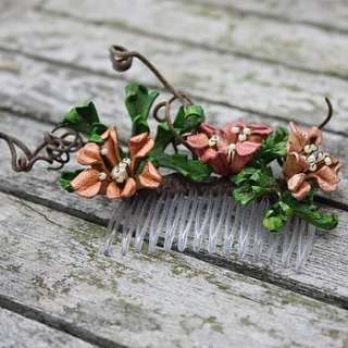 hedgerow leather floral hair comb by tanglefrost   