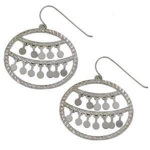   14 Karat Diamond Cut White Gold Large Dangle Hoops Earrings: Jewelry