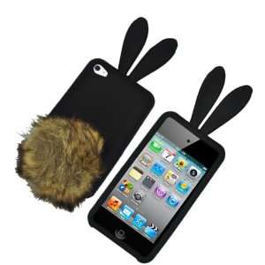Black Bunny with Fur Tail Design Snap on Soft Silicon Skin Cover Case 